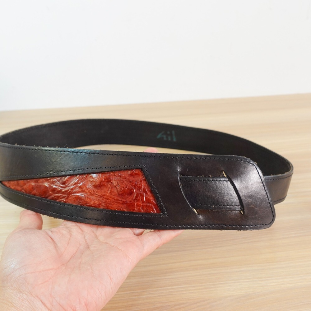 Women Western Exotic Leather Belt Medium Black Red Crocodile‎ Rustic Waist VTG